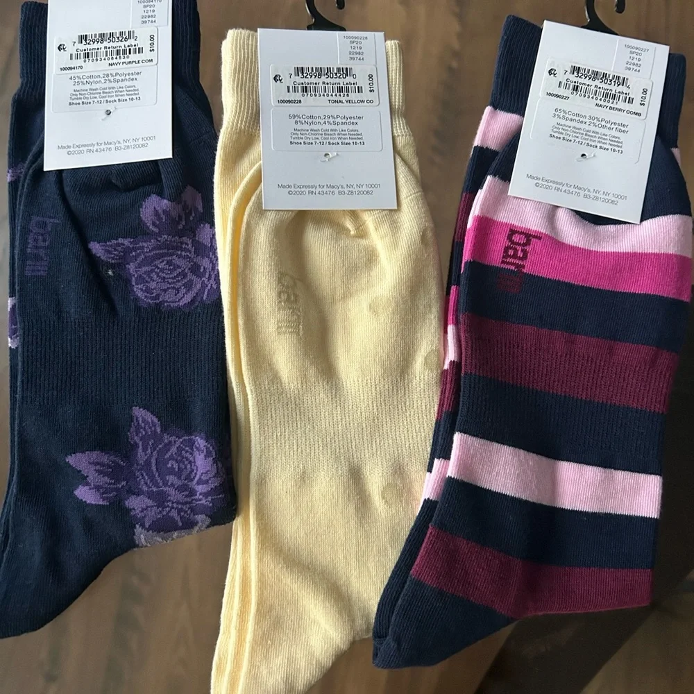 Bar III Men's Floral and Striped Socks - Purple, Cream, Pink (3 pairs) - Picture 6 of 6